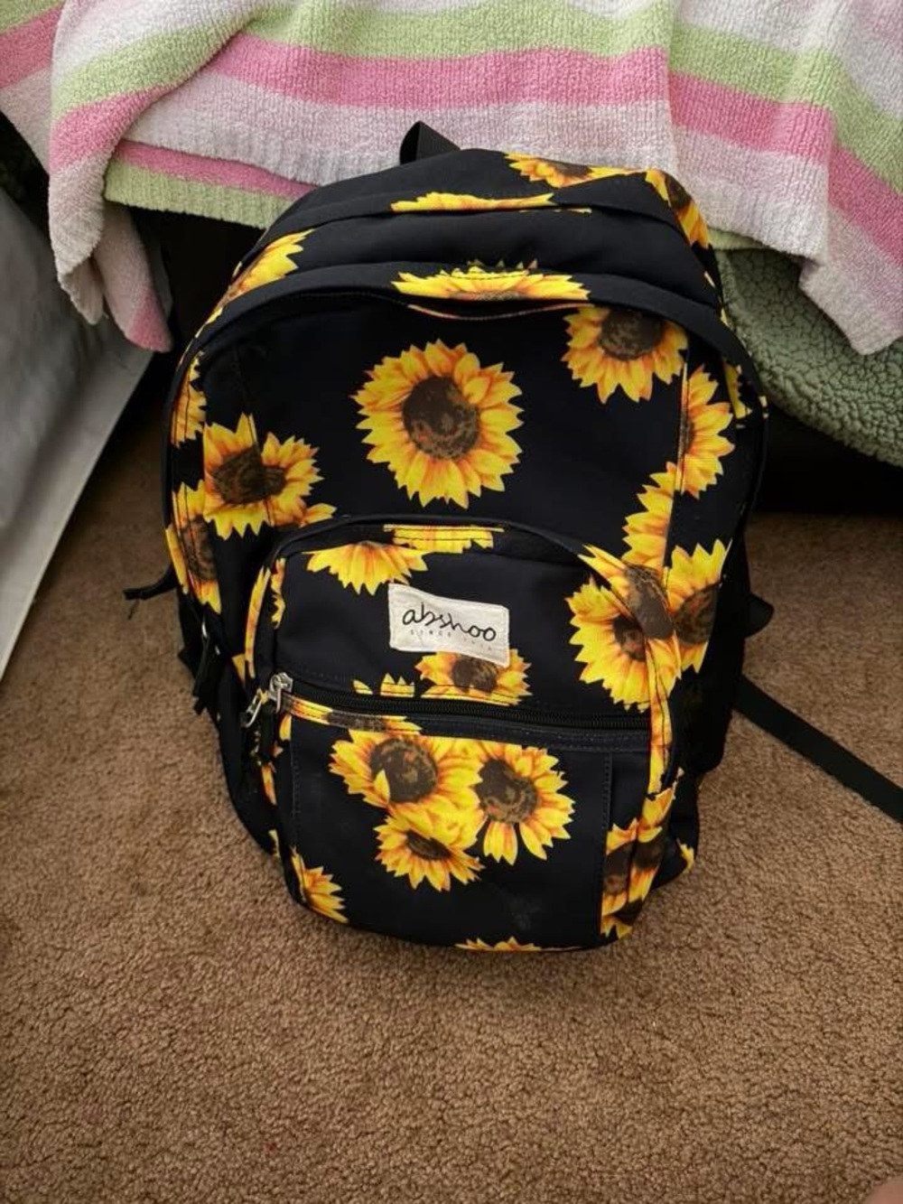 Amazon Black Backpack with Yellow Sunflower Print